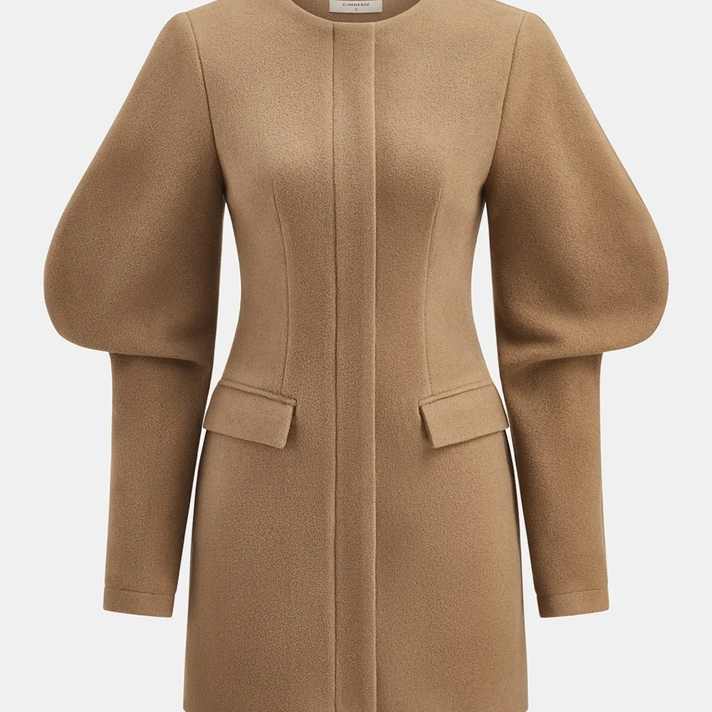 Commense Puff Sleeve Tailored Cotton-Blend Mini Dress / Coat Size XS NWT - Picture 2 of 6